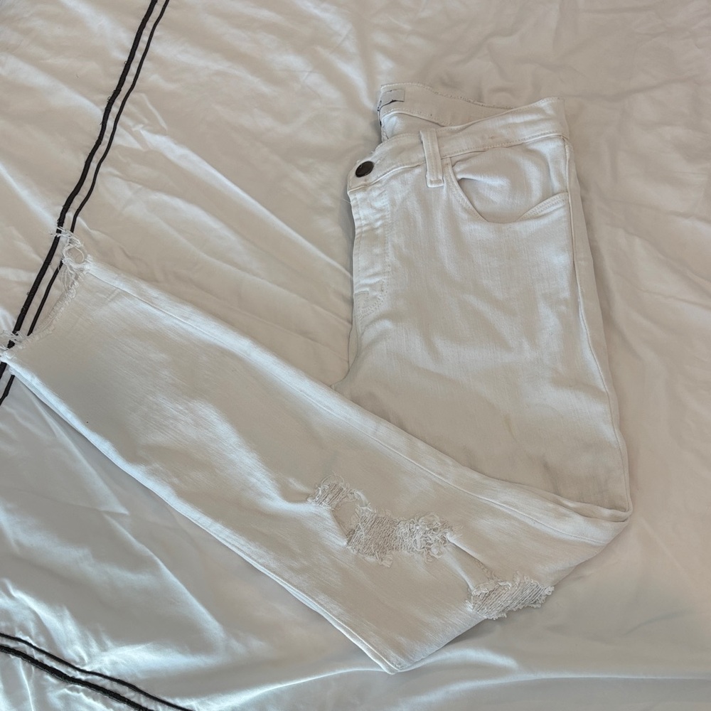 J Brand Women's Cream Distressed Ankle Jeans